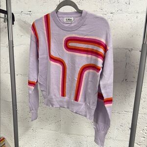 27 MILES Purple Cashmere Sweater with Red and Orange Stripes - Medium - Like New